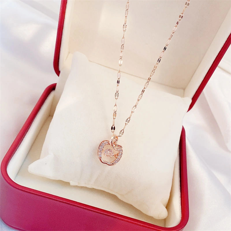 Valentine's Day Titanium Steel Perfume Bottle Pendant Necklace with Zircon Detail