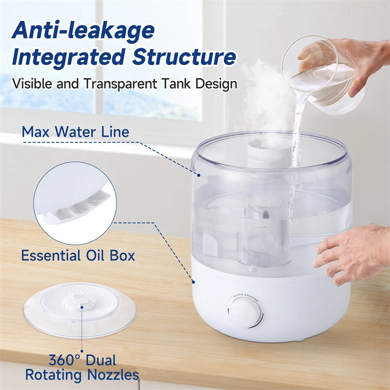 3L Mechanical Humidifier with Low Water Level Protection and BPA-Free PVC Material