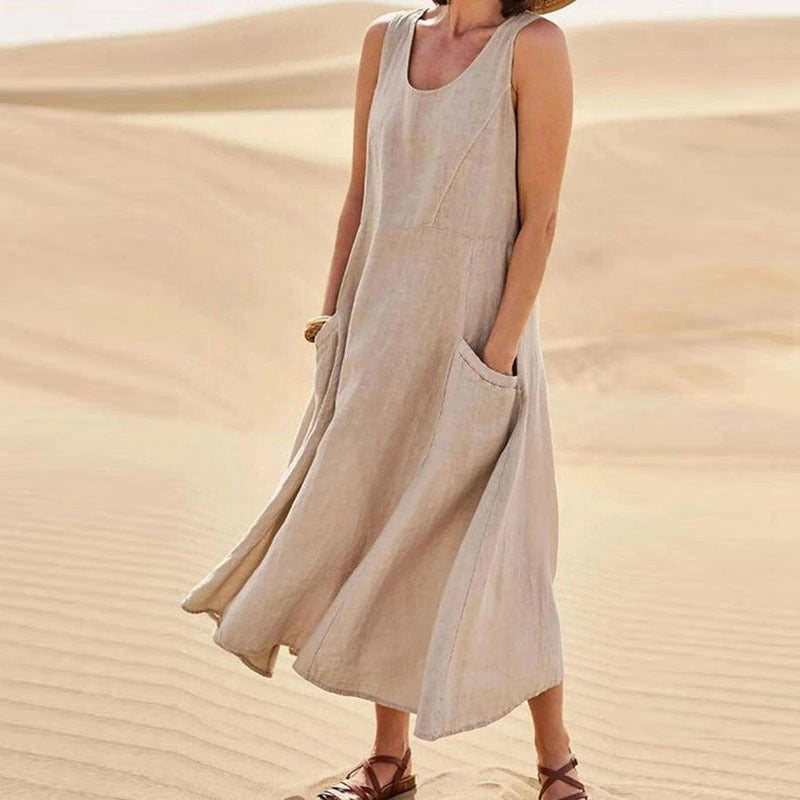 Stylish Summer Sleeveless Long Dress with Pockets