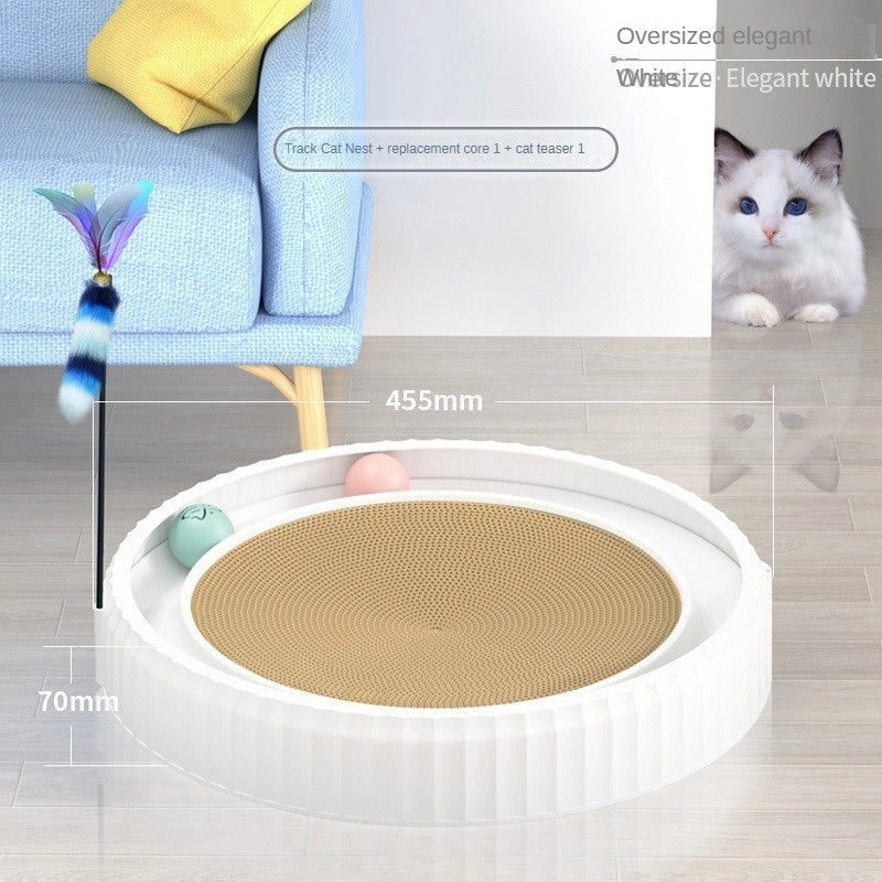 Round Cat Scratching Board with Toy Ball, Protects Furniture