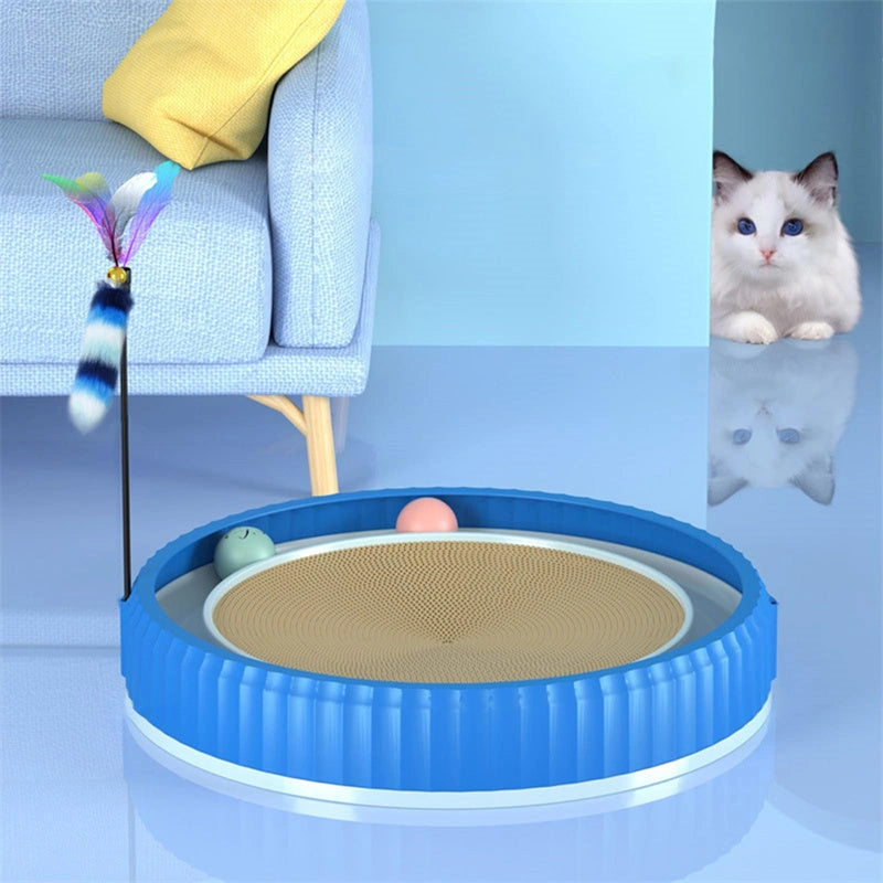 Round Cat Scratching Board with Toy Ball, Protects Furniture