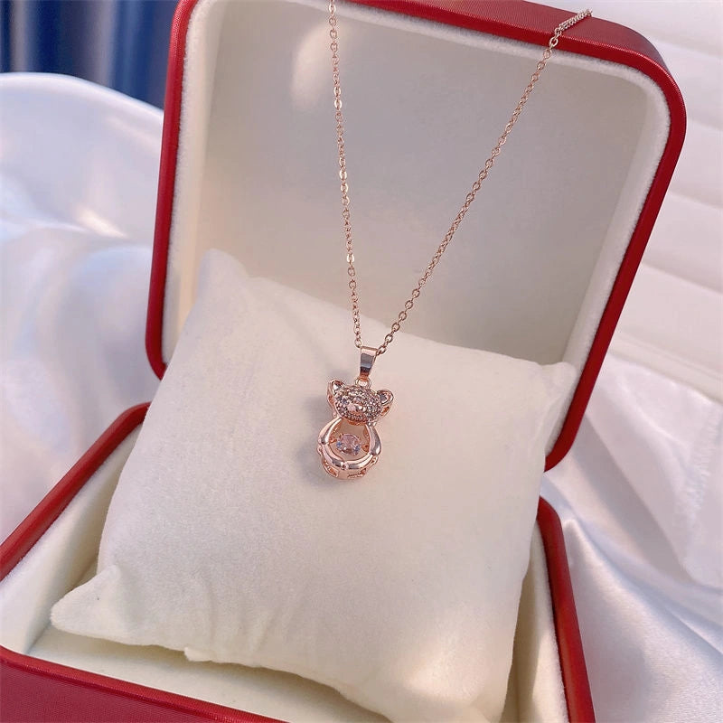 Valentine's Day Titanium Steel Perfume Bottle Pendant Necklace with Zircon Detail