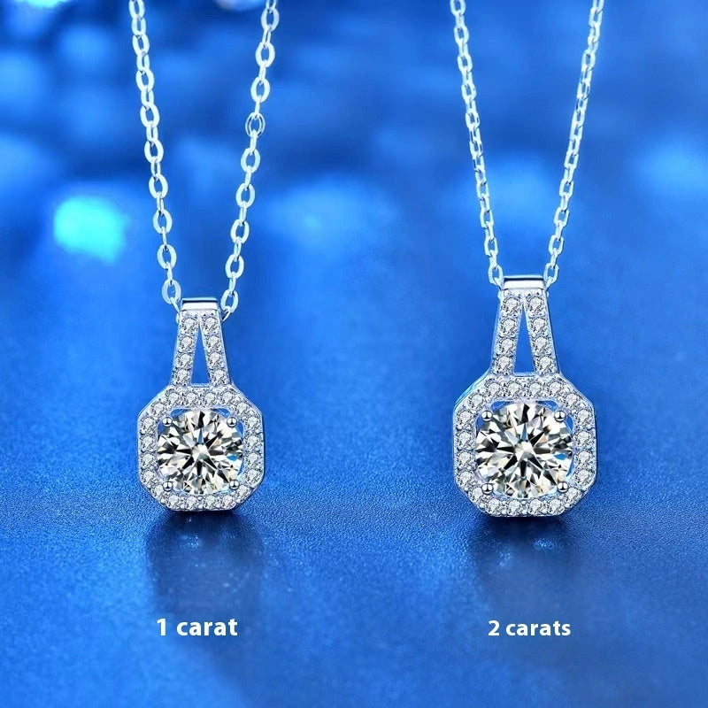 Moissanite S925 Sterling Silver Necklace for Women with Geometric Design