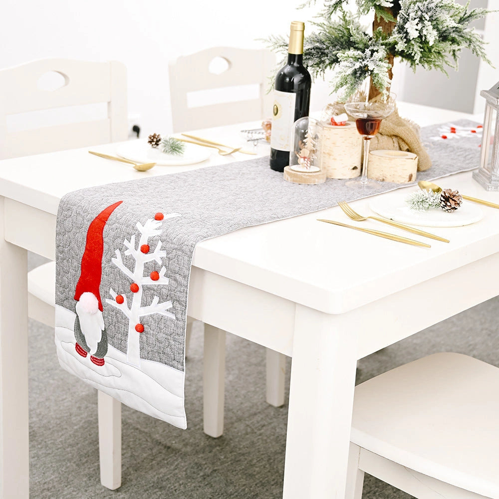 Christmas Gnome Plush Doll Grey Table Runner for Festive Decor