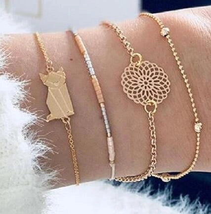 Bead Chain Bracelet Set with Star and Moon Design