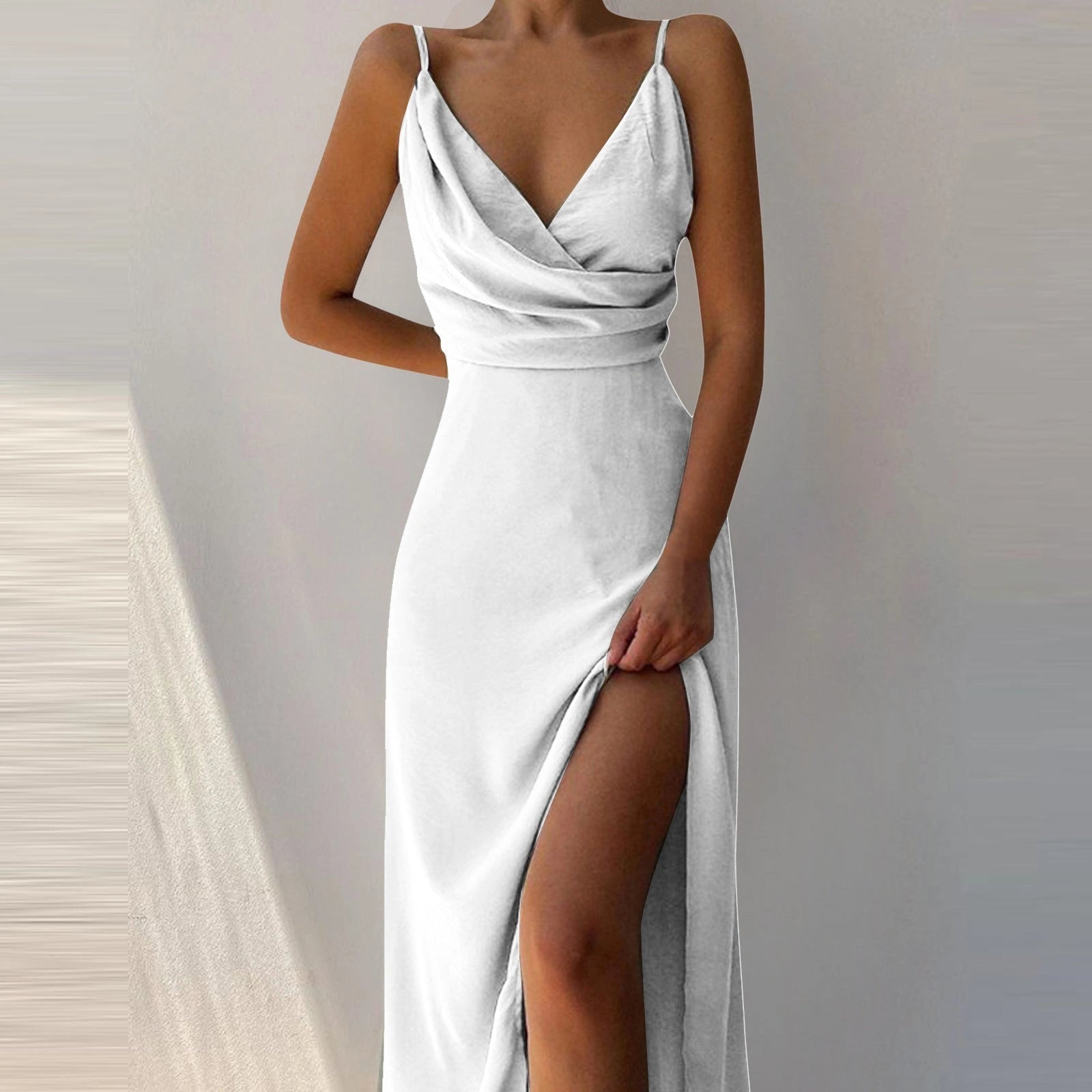 V-neck Slip Dress with Floral Print and Side Slit