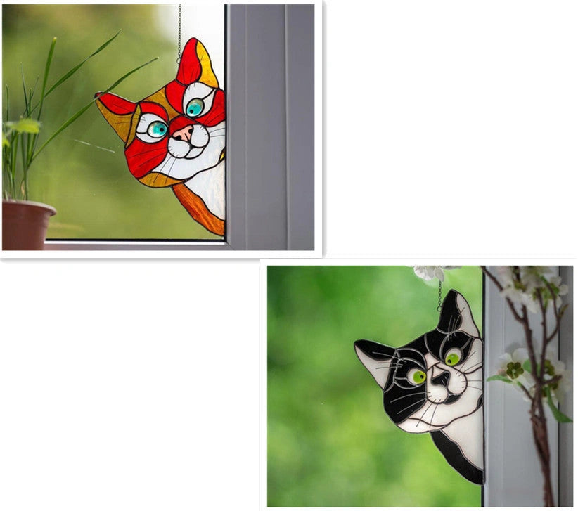 Stained Glass Cat Window Hanger Decoration - Reusable PVC Sticker