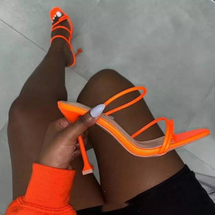 Stiletto heel sandals with square toe for women in summer colours