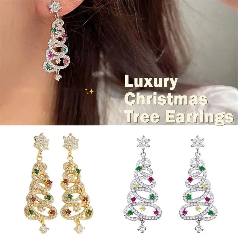 Christmas Tree Tassel Earrings with Colourful Zircon Inlays for Women