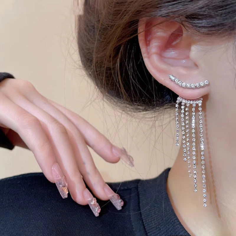 Sterling Silver Sparkling Zircon Fringe Earrings