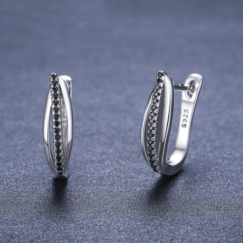 Copper Retro Hong Kong Style Black Zircon Earrings