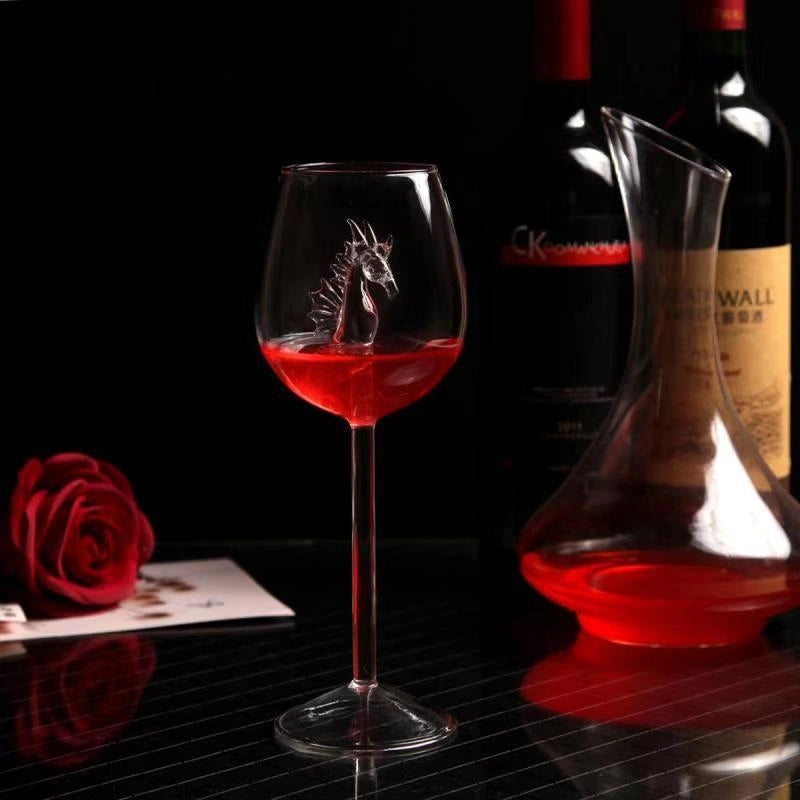 Red Wine Glasses with Rotatable Crystal Shark Inside, Lead-Free Clear Glass