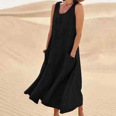 Stylish Summer Sleeveless Long Dress with Pockets