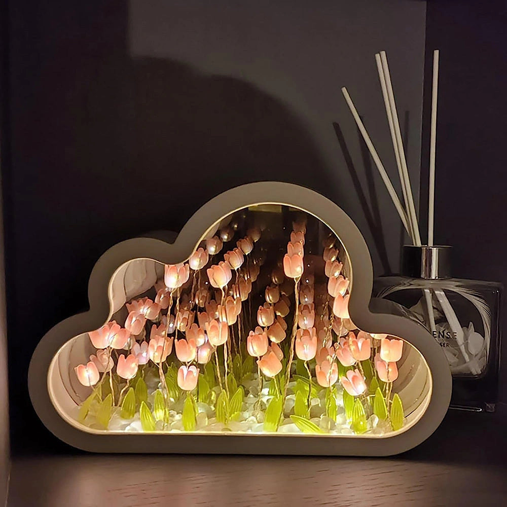 DIY Tulip Night Lamp with Decorative Mirrors and LED Table Lights
