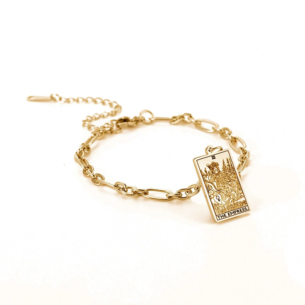 12 Tarot Card Series Fashion Trend Long Oval Link Chain Bracelet in Stainless Steel