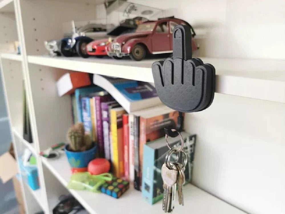 Spoof Middle Finger Desktop Storage Key Hook in Wood or Plastic