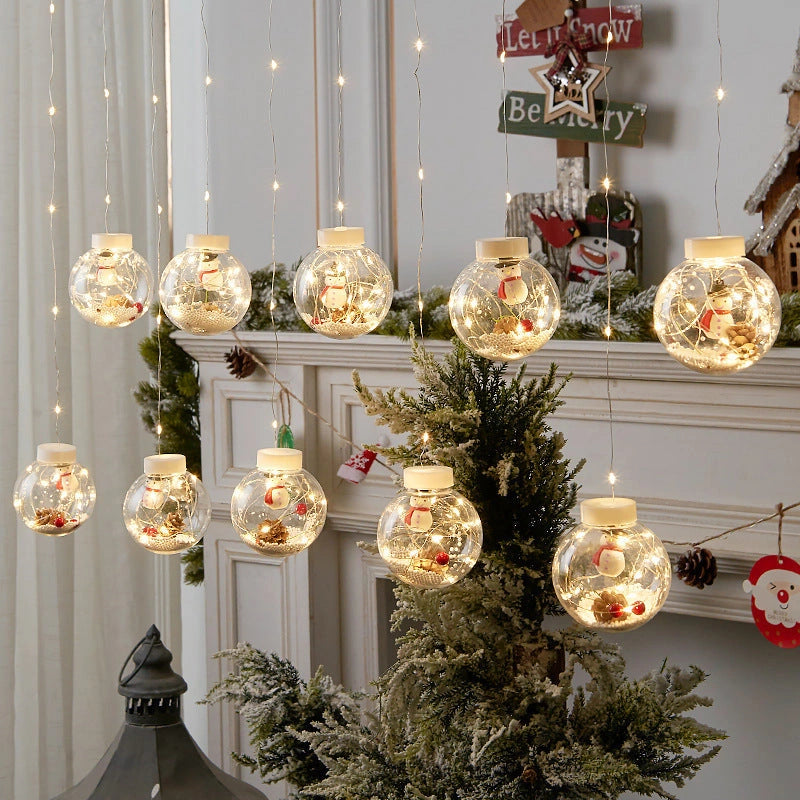 10PCS LED Christmas Curtain Lamp Set with Fairy Snowman and Wishing Ball Designs
