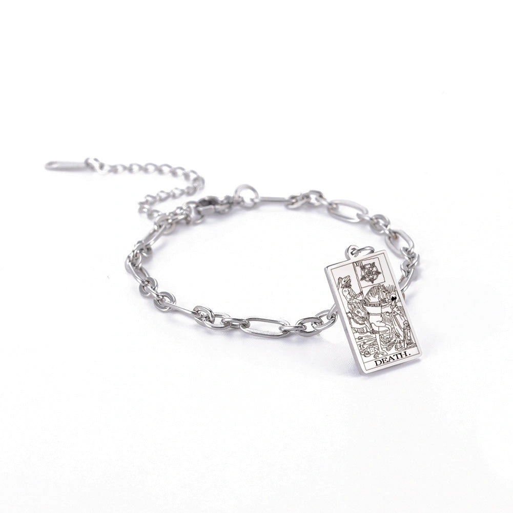 12 Tarot Card Series Fashion Trend Long Oval Link Chain Bracelet in Stainless Steel