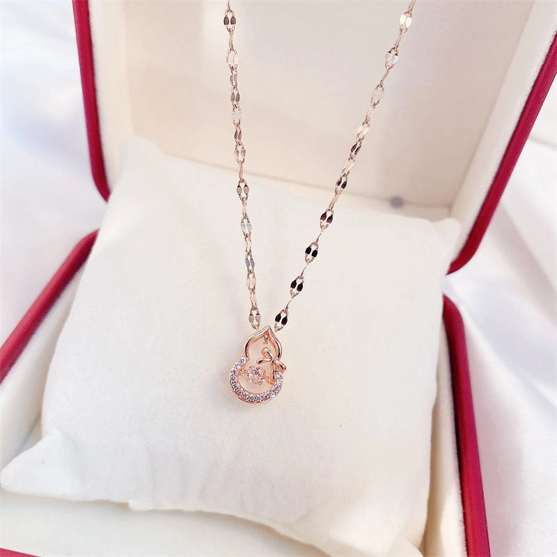 Valentine's Day Titanium Steel Perfume Bottle Pendant Necklace with Zircon Detail