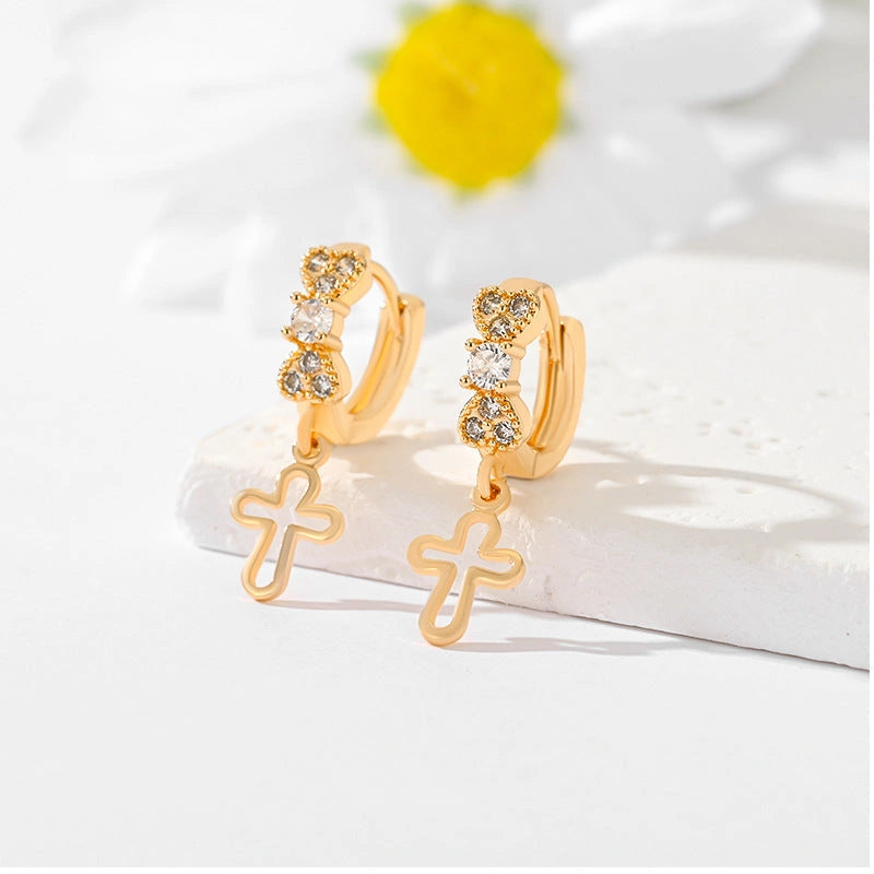 Gold-plated Cross Earrings with Multi-style Design