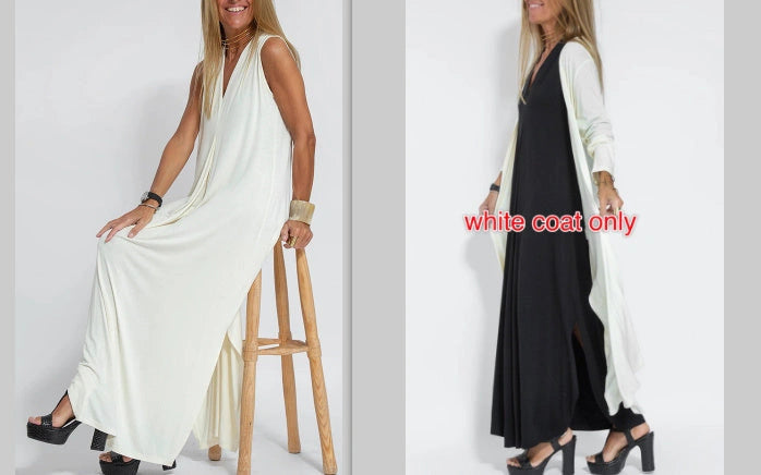 Stylish Women's V-neck Sleeveless Dress with Long Cardigan
