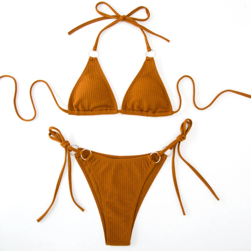 Bandage Style Bikini Set with Side Tie Detail in Polyester-Spandex Blend