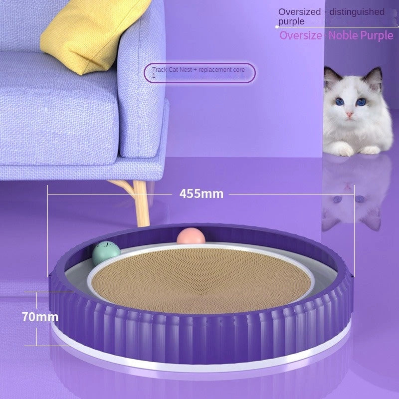 Round Cat Scratching Board with Toy Ball, Protects Furniture