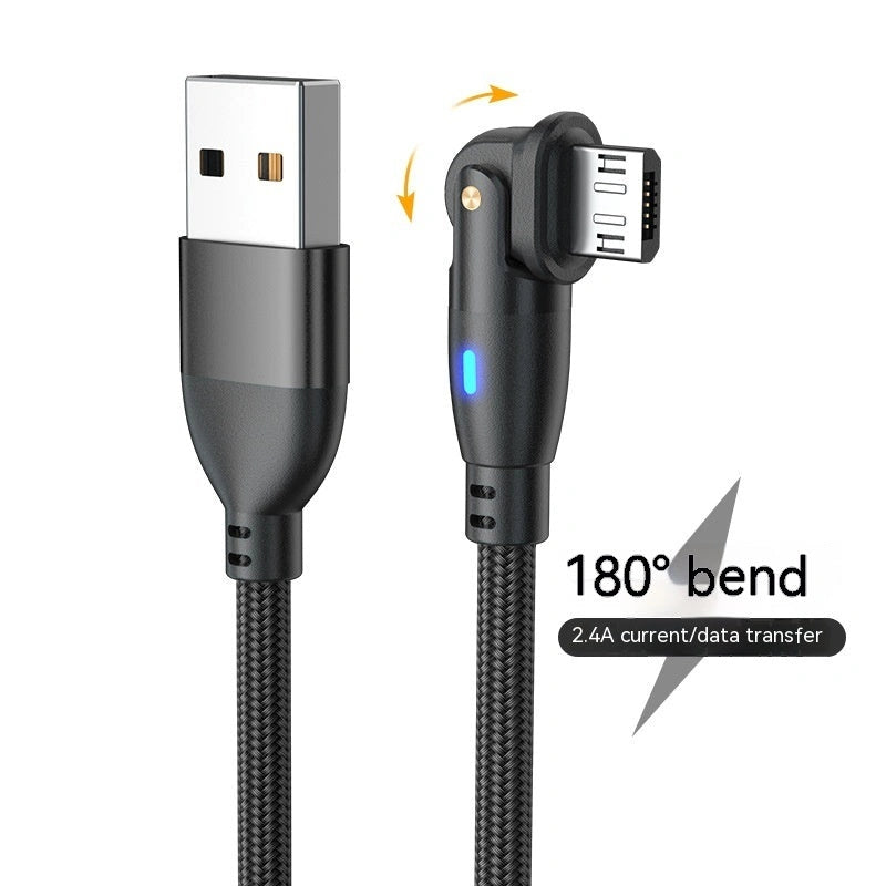 180-Degree Bendable Fast Charge Data Cable for Android and Type-C Devices