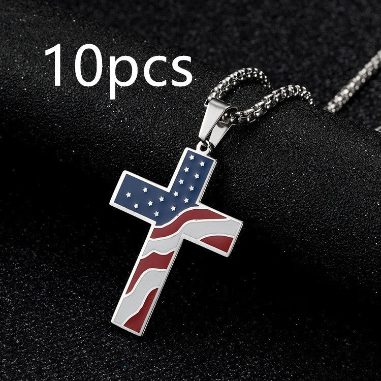 Stainless Steel Flag Cross Necklace for Men