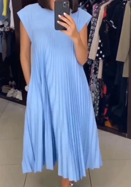 Elegant Summer Pleated Long Dress for Women