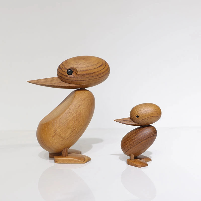 Solid Wood Duck Wooden Animal Toy in Duck Yellow