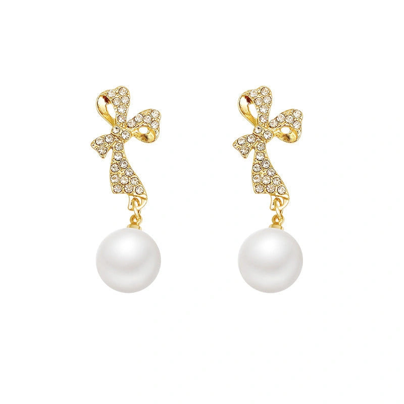 Bow Diamond Crystal Earrings in Gold for Women