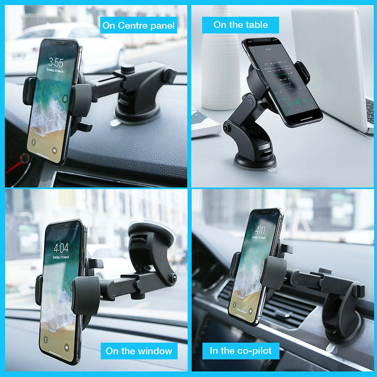 Telescopic Car Dashboard Phone Holder with Suction Cup and 360-Degree Rotation