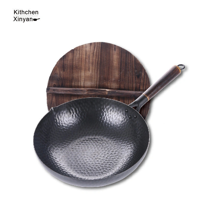 Traditional Handmade Iron Wok with Wooden Handle