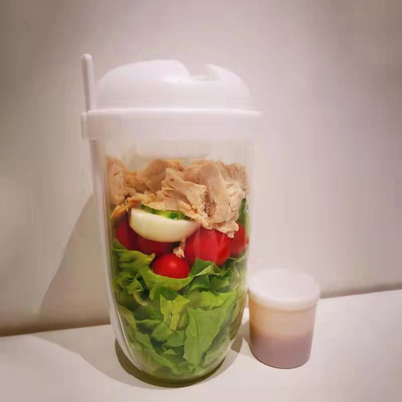 Bento food taper bowl set with fork and sauce cup lid for salads and yogurts