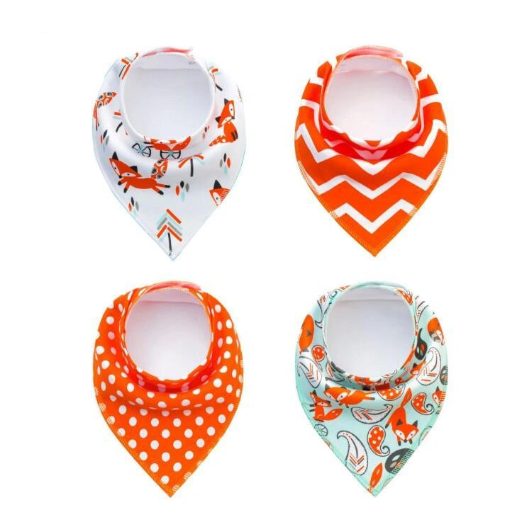 4-Piece Set of Baby Bibs with Arrow Wave Triangle Prints