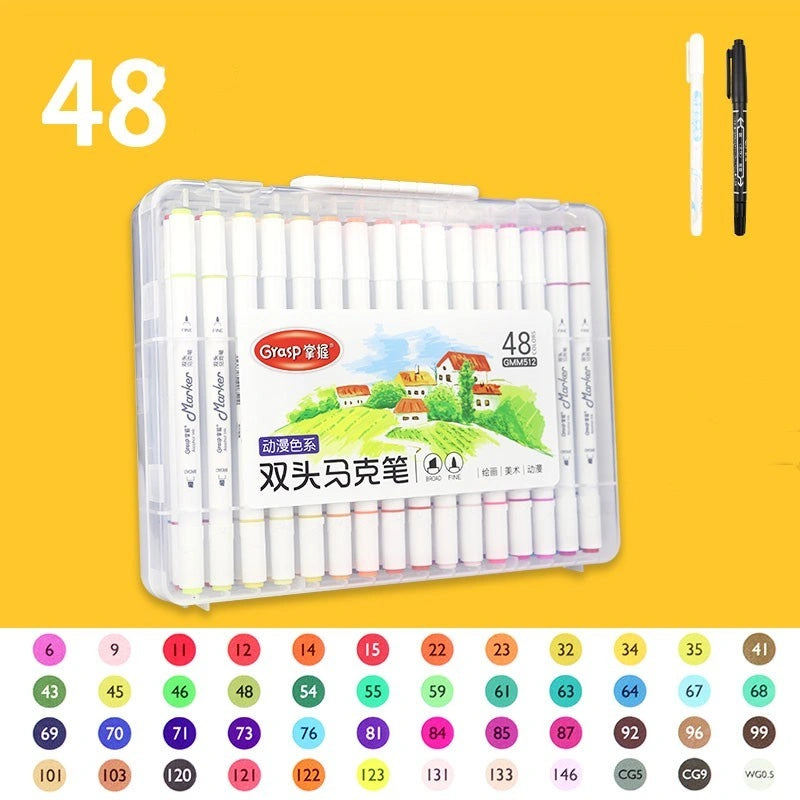 Master Double-headed Marker Art Brush Painting Set Oily 48-color Animation Hand-painting