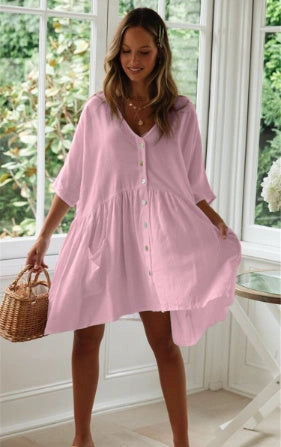 Beach Bikini Blouse with Loose Button Vacation Skirt