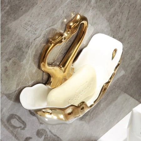 Ceramic Swan Soap Box with Suction Cup for Wall Mounting