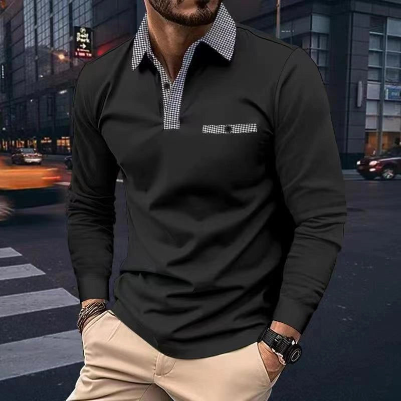 Men's Long Sleeve Plaid Lapel Polo Shirt in Various Colours