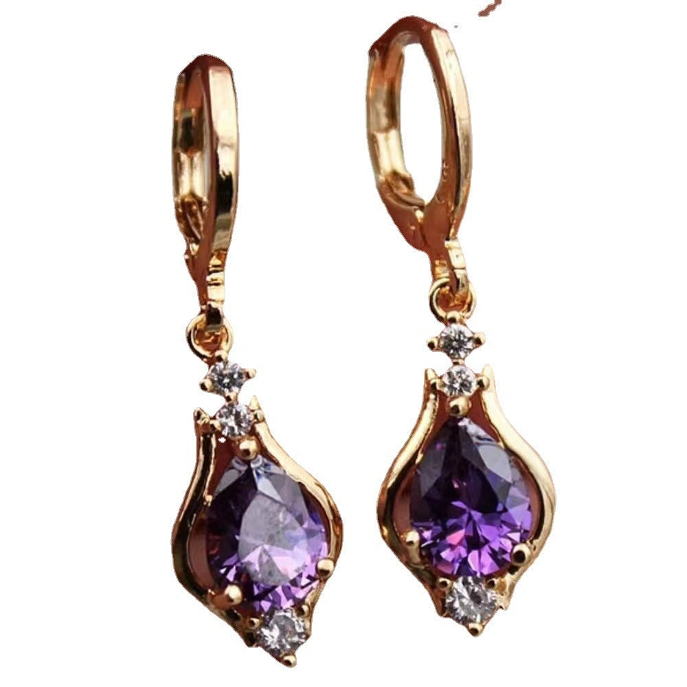 Purple Zircon Drop-shaped Earrings with All-match Style