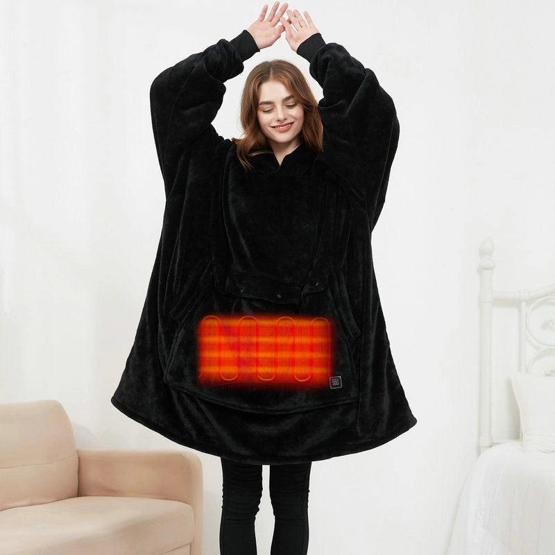 USB Heated Oversized Hoodie Blanket with Large Back Heating Area