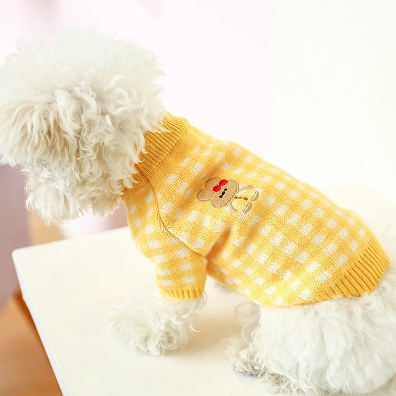 Bowknot Hollow Knit Dog Sweater with Lattice Pattern