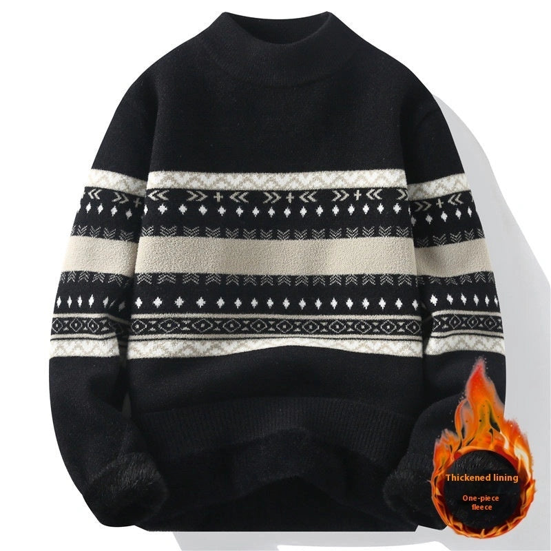 Men's Mock Neck Velvet Knit Pullover for Autumn and Winter