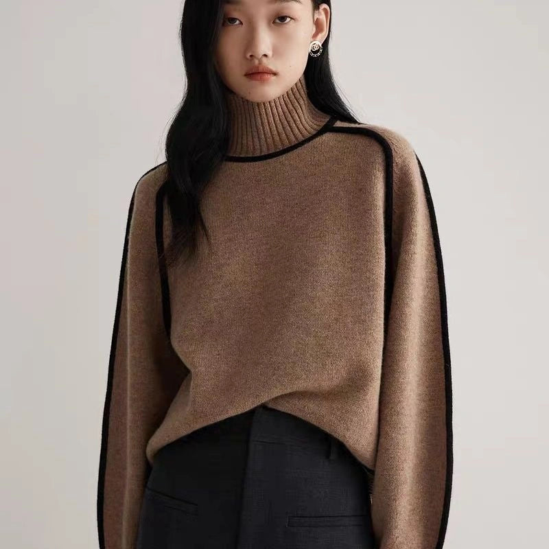 Half Turtleneck Knitted Sweater with Three-dimensional Design for Autumn and Winter