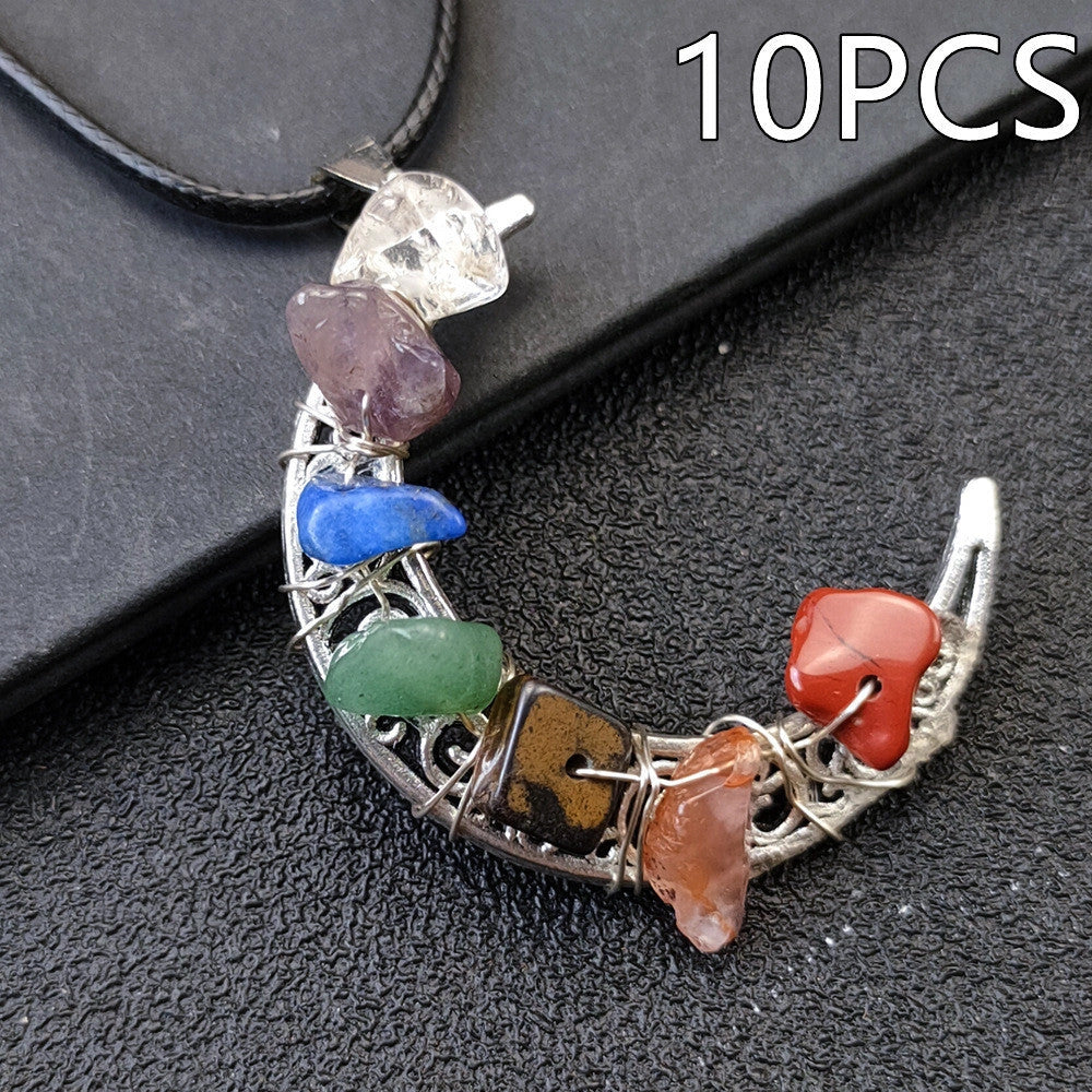 Seven Chakras Crystal Moon Pentagram Necklace