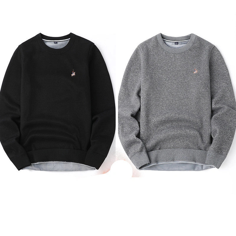 Men's Autumn and Winter Velvet Thickened Sweater in Navy Blue