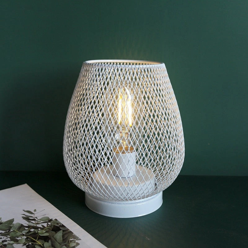 Retro Iron Art Table Lamp with Hollowed Out Birdcage Design