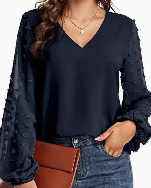Swiss Dot V-Neck Shirt - Soft, Breathable, Women