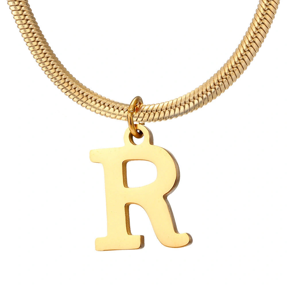 Minimalist A-Z Letter Pendant Necklace in Gold-Coloured Stainless Steel